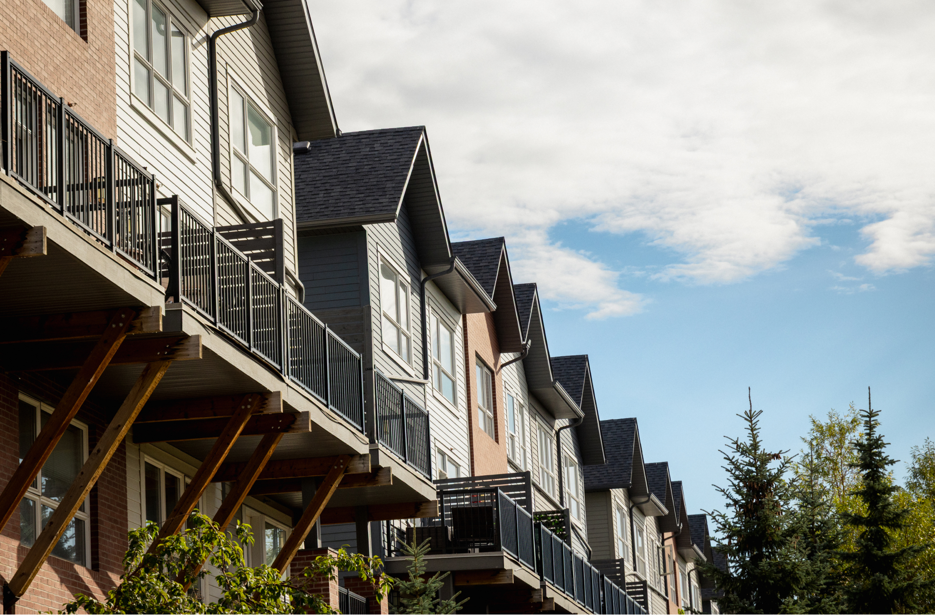A row of town homes in the Village at Griesbach in North Edmonton